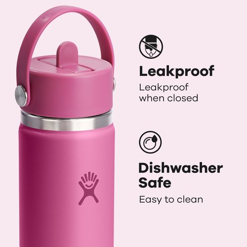 Hydro Flask Water Bottle - Insulated Stainless Steel - 24 Oz Wide Mouth with Flex Straw Lid in Reef Pink