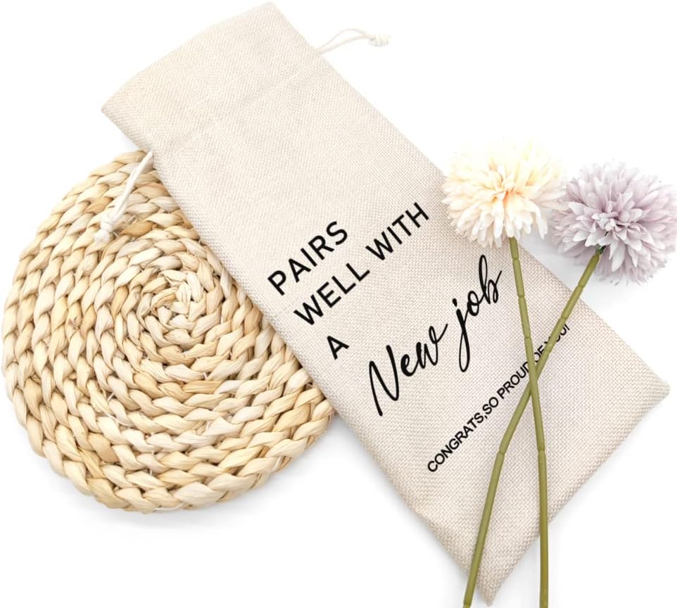 Socive Pairs Well with New Job Wine Bag, Burlap Wine Bottle Bag for New Job, Gift for Her Him, Congrats on the Coworker, Boss, Friends, Colleague