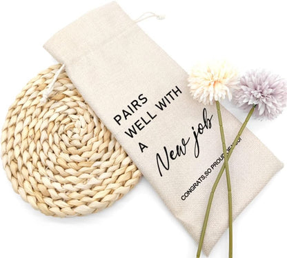 Socive Pairs Well with New Job Wine Bag, Burlap Wine Bottle Bag for New Job, Gift for Her Him, Congrats on the Coworker, Boss, Friends, Colleague