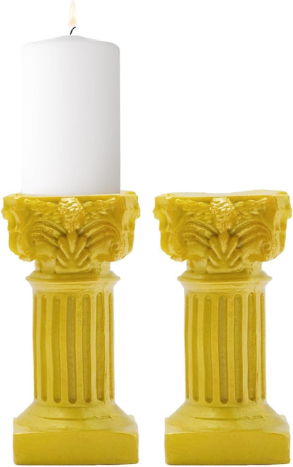 Saihisday Miniature Roman Pillar Candle Holders - 5Pcs Resin Greek Column Figurines for Wedding & Christmas Decor | Yellow