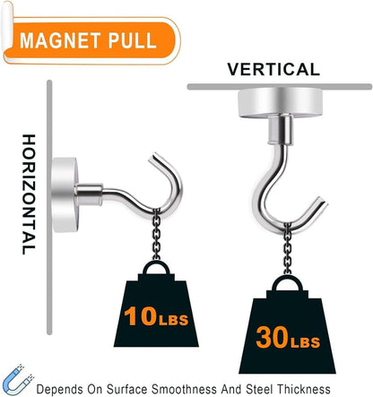MIKEDE N52 Magnetic Hooks - Heavy Duty 30Lbs Capacity for Outdoor & Indoor Use | Pack of 6