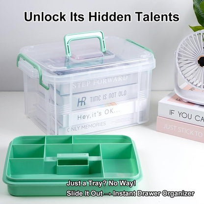 Hey Foly 15qt Clear Medicine Organizer - Thickened Plastic First Aid Box with Tray & Labels