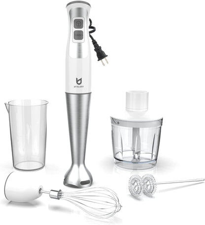 UTALENT Immersion Blender - 5-in-1 8-Speed with Food Grinder, Milk Frother & Egg Whisk - White