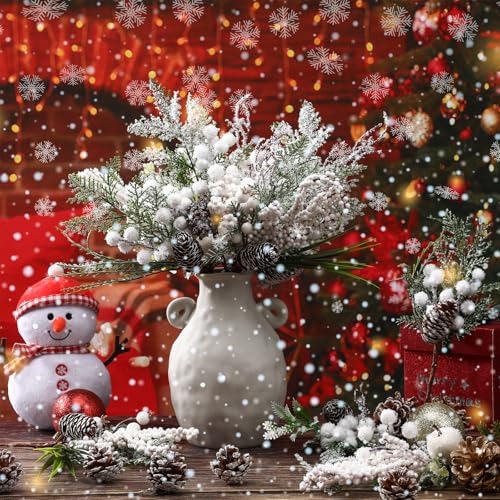 Shiny White Christmas Floral Picks 16 Pcs Artificial Berries & Pine Cones