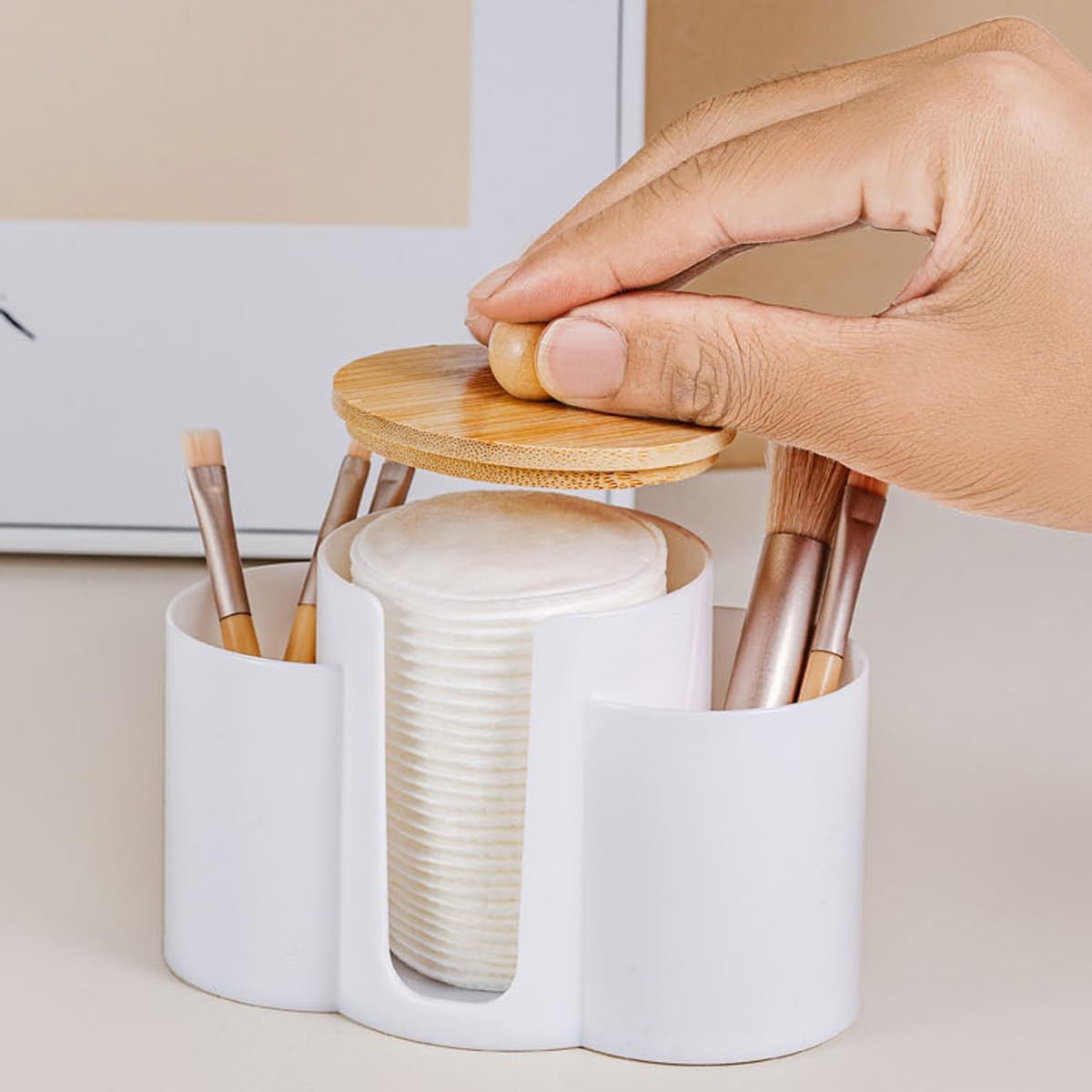 Q-Tip Holder by [Brand Name] - 3-in-1 Premium Bathroom Organizer with Dustproof Lid | Black Canister for Cotton Swabs, Balls, and Pads