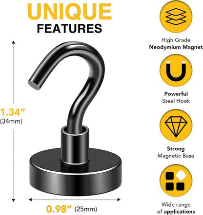 DIYMAG Magnetic Garage Hooks - Heavy Duty 85lbs Capacity | 10 Pack for Wall Mounting & Organization