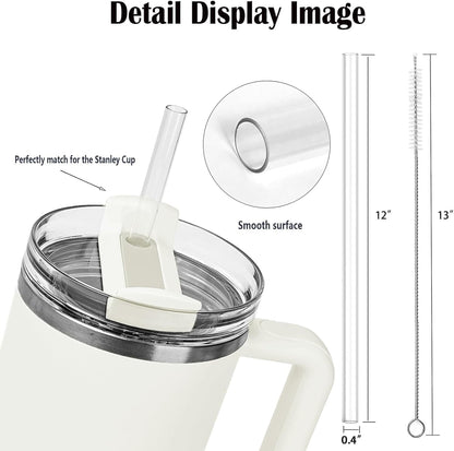 MOLOVA Reusable Straws for Stanley Cup | 4-Pack with Cleaning Brush, BPA Free & Dishwasher Safe - Clear/White/Black