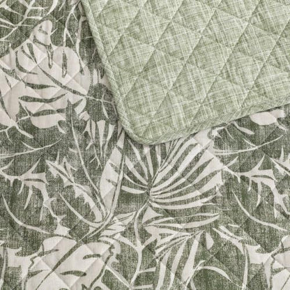 Reversible Queen Quilt Set with Shams - Costa Blanca Green, 100% Cotton Percale