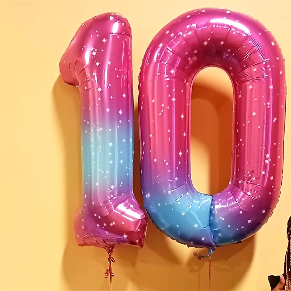 Skiennix Gradient Rainbow Balloons - 40 Inch Large Self-Inflating Foil Number Set 0-9 for Birthday Parties