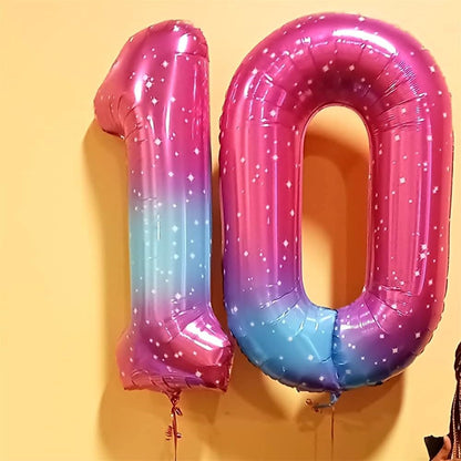 Skiennix Gradient Rainbow Balloons - 40 Inch Large Self-Inflating Foil Number Set 0-9 for Birthday Parties