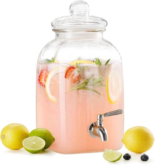 Kook Glass Drink Dispenser - Leak-Proof Stainless Steel Spigot | 1.25 Gallon Clear Mason Jar for Iced Tea, Sangria & More