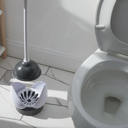 Clorox Toilet Plunger with Hideaway Holder Caddy Heavy-Duty Compact Design with Non-Skid Rubber Base for Bathroom Convenient Storage Toilet Unclogger, 6.5x19.5-Inch, White