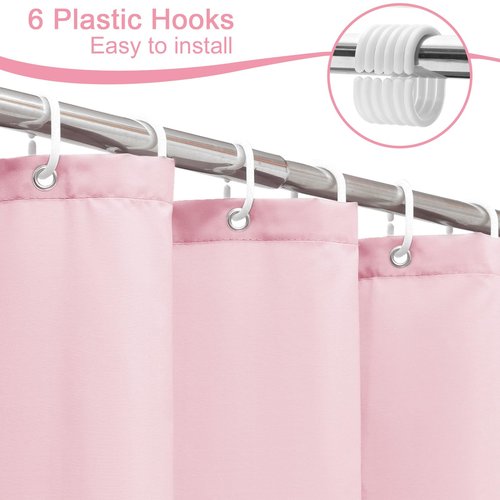 AooHome 36x72 inch Stall Shower Curtain Liner, Polyester Classic Solid Color Shower Curtain with Hooks, Weighted Hem, Waterproof, Pink