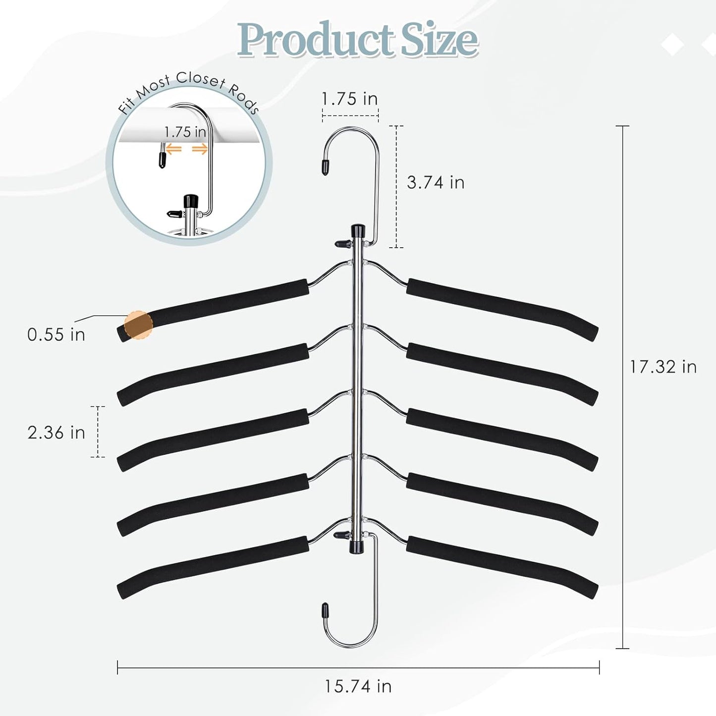 Skiennix Space-Saving Shirt Organizer Hangers - Non-Slip Foam Padded Closet Storage | 2 Pack, Black