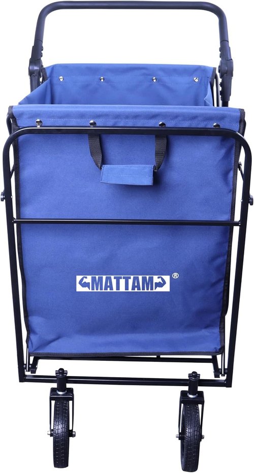 MATTAM Collapsible Basket Trucks Service Carts with Wheels for Material handling, 265 lbs Capacity，21" L x 18.9" W x 35.4" H (Blue)