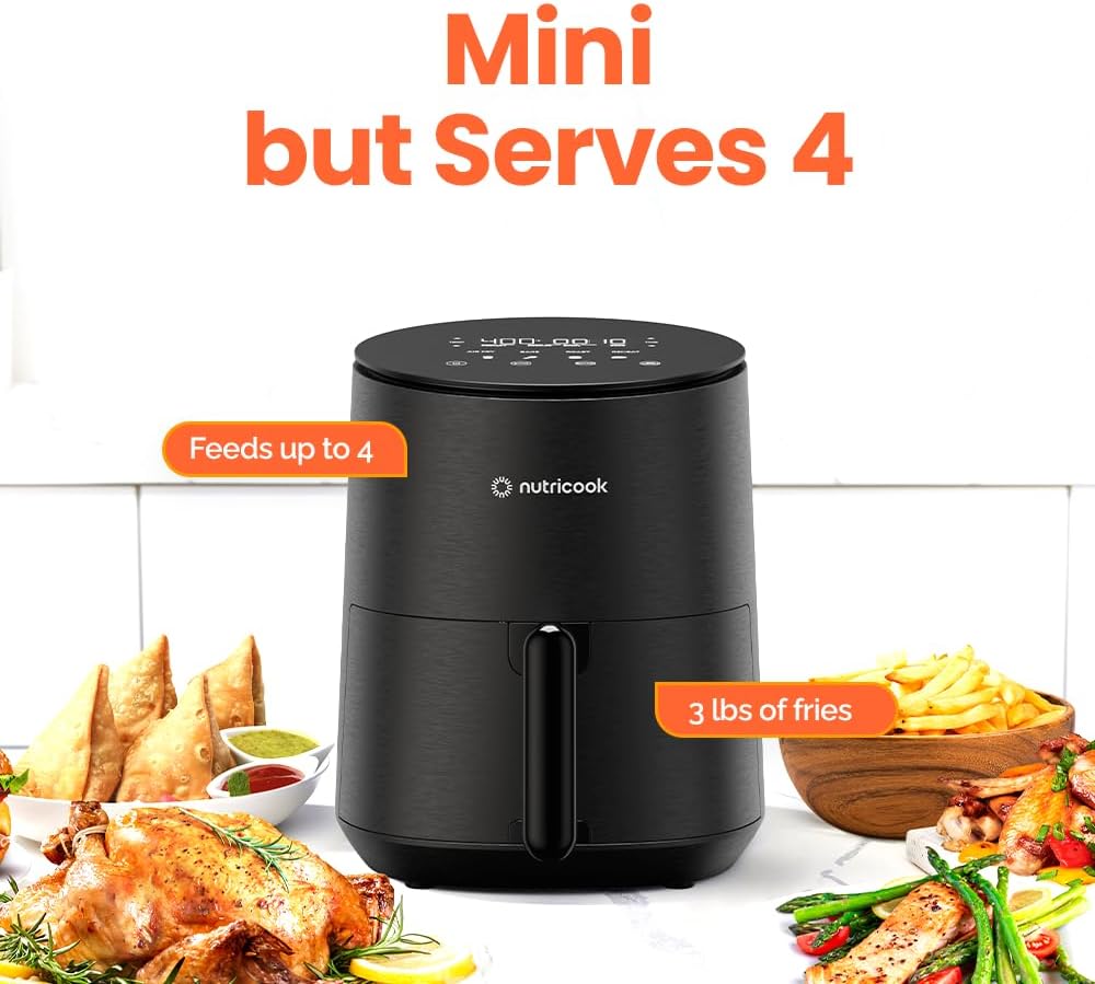 Nutricook Air Fryer | 3.5 Quart Compact Design with 8 Preset Functions & Tempered Glass Control Panel