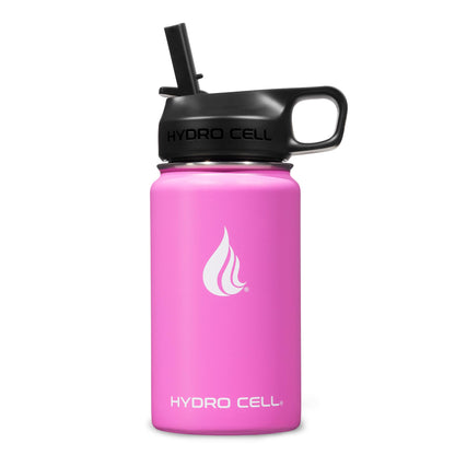 HYDRO CELL Stainless Steel Insulated Water Bottle with Straw - For Cold & Hot Drinks - Metal Vacuum Flask with Screw Cap and Modern Leakproof Sport Thermos for Kids & Adults (Fuchsia 14oz)