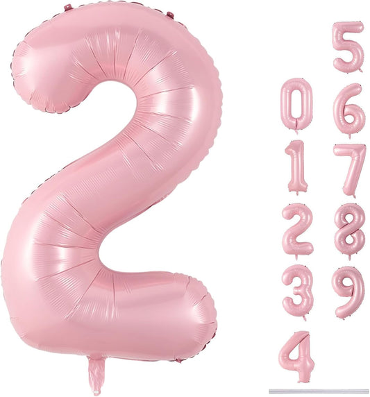 Skiennix 40-Inch Pastel Pink Number 2 Balloon - Large Foil Helium Balloon for Girls' 2nd Birthday Party