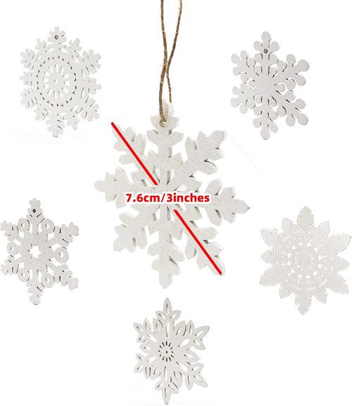 GSD Wooden Snowflake Ornaments - Rustic 30pcs Hanging Decor for Christmas Trees | 3-Inch White