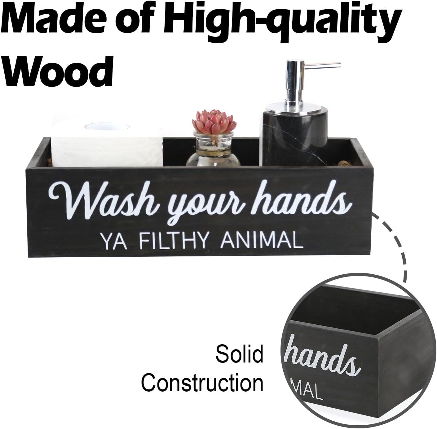 Skiennix Rustic Bathroom Decor Box - Farmhouse Toilet Paper Basket with Dual-Sided Signs | Black