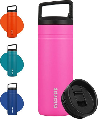 BJPKPK Insulated Water Bottle - 20 Oz Double Wall Stainless Steel Travel Mug | Barbie Pink with 2 Lids