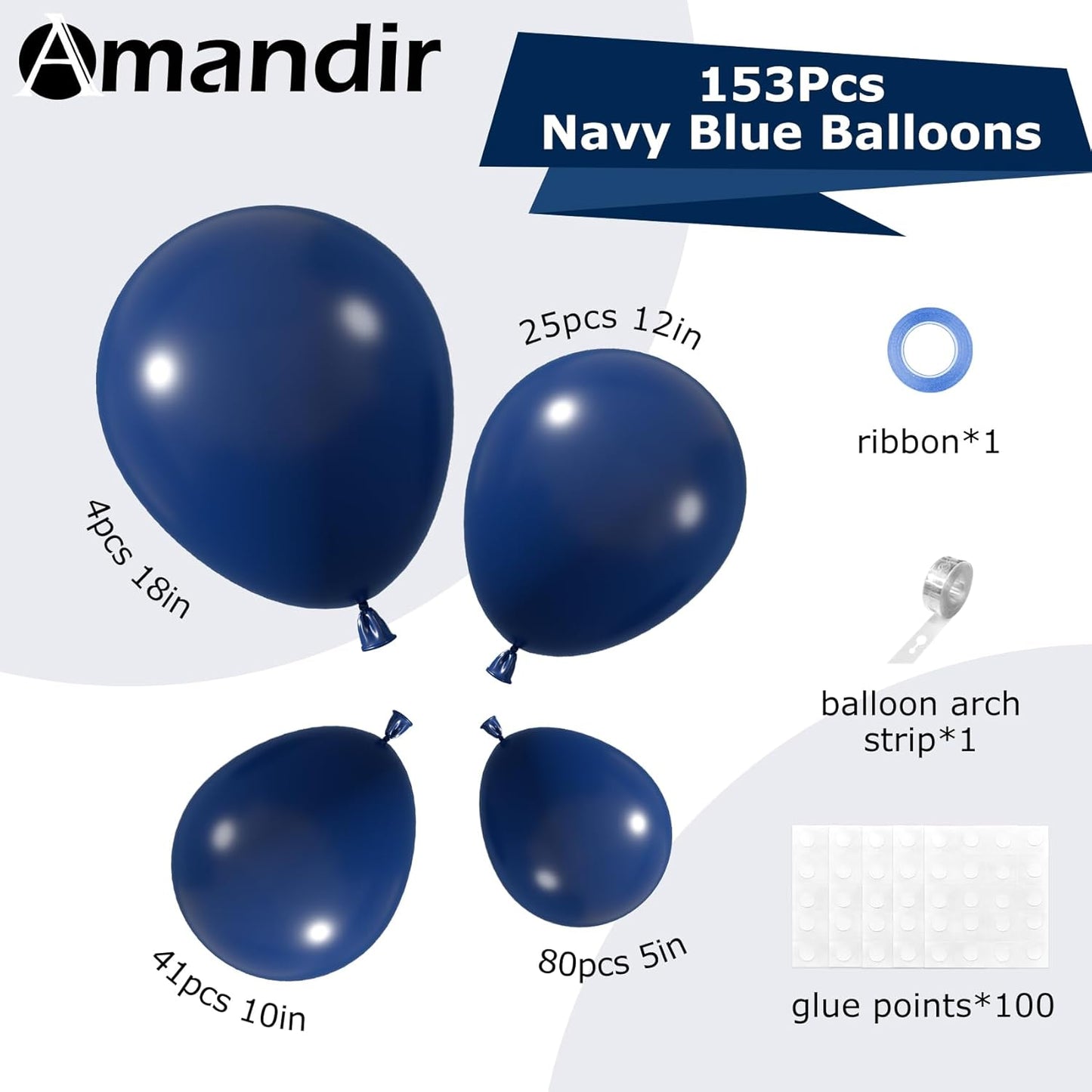 Amandir Navy Blue Balloon Arch Garland Kit - 153 Pcs in Various Sizes for Graduation, Wedding & Party Decor