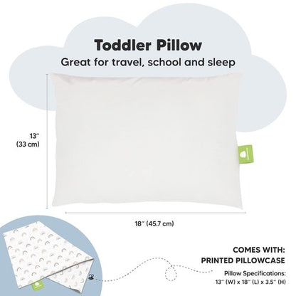 Jolly Rainbow Toddler Pillow - Soft & Breathable Organic Cotton Travel Pillowcase | 13x18 Inches for Ages 2-5