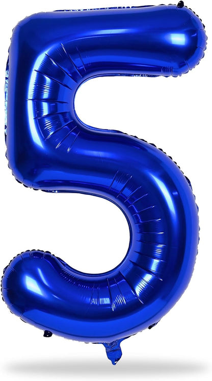 Skiennix Giant Helium Foil Number 5 Balloon - Navy Blue 40" Self-Inflating Birthday Decoration