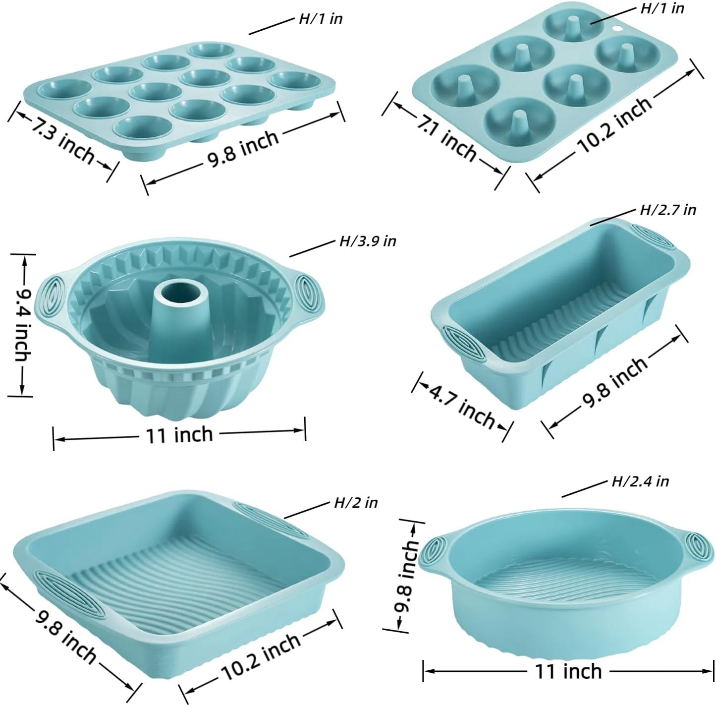 Skiennix Nonstick Silicone Bakeware Set - 6-Piece BPA-Free Heat Resistant Baking Tools | Blue