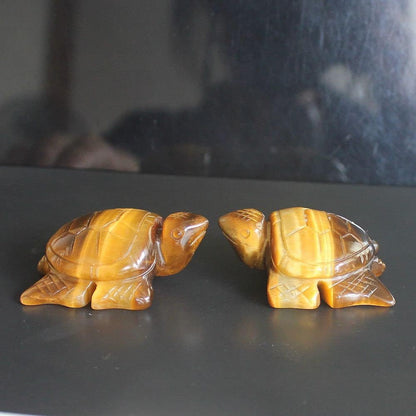Skiennix Hand-Carved Gemstone Crystal Sea Turtle Figurine - 2'' AAA Golden Tiger Eye Home Decor
