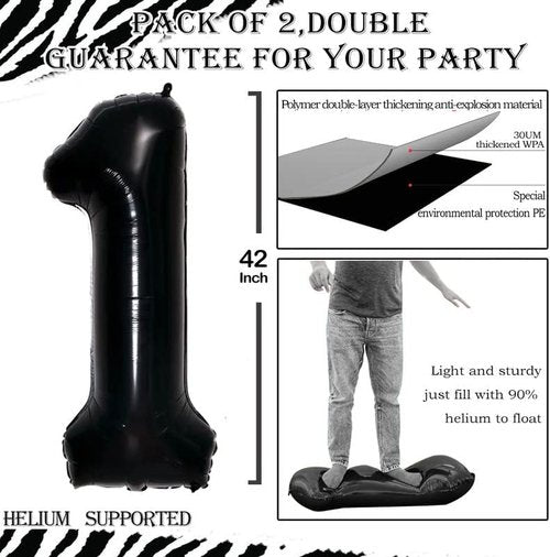 GOER Black Foil Number Balloons - Huge 1st Birthday & Anniversary Party Decorations | 3 Pcs (42", 32", 16")