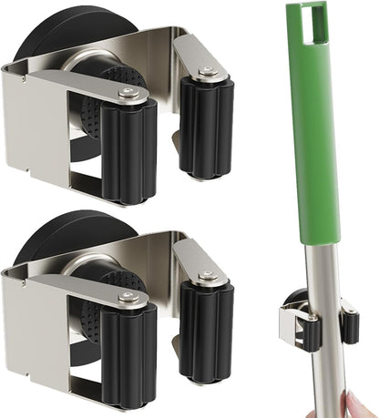 ULIBERMAGNET Magnetic Mop Broom Holder - 6 Pack Heavy Duty Wall Mounted Utility Storage Rack for Garage & Kitchen