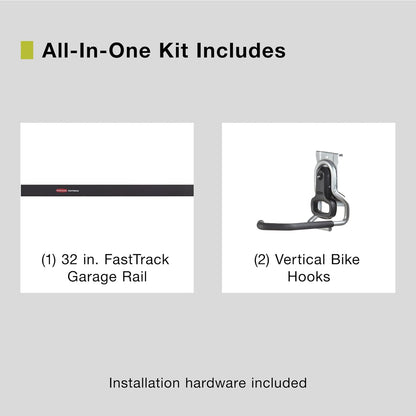 Rubbermaid FastTrack Bike Storage Kit - Heavy Duty 3-Piece Rail Hook Organizer for Garage & Shed