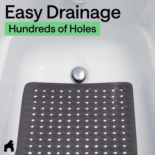 GORILLA GRIP Patented Bath Tub Shower Mat, Machine Washable Bathtub Floor Liner Mats, Suction Cups and Drain Holes to Keep Tubs Clean, Soft on Feet, Bathroom Essentials, 35x16 Inch, Charcoal Opaque