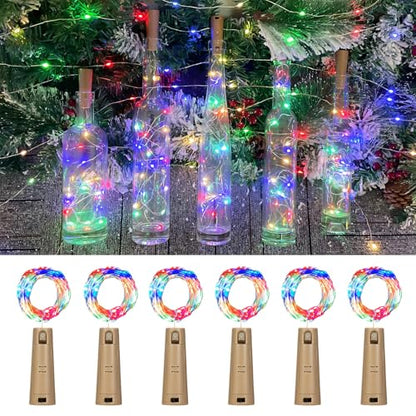 Multicolor Bottle Lights Set 6 Pack - 20 LEDs, 6.6ft Dual Battery Pack, Wine & Bottle Decoration