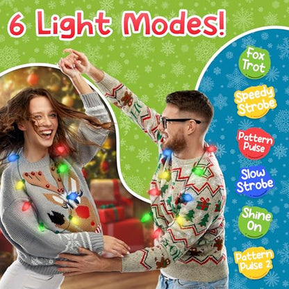 9 Bulb Christmas LED Light Up Necklace - Colorful Holiday Costume Accessory - Variation of 1