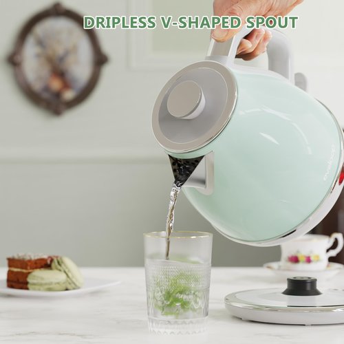 Evoloop Electric Tea Kettle, 1500W /1.0L Hot Water Boiler Heater Pot, Retro Small Electric Kettle, 100% Stainless Steel BPA Free Electric Teapot, Auto Shut-Off & Boil-Dry Protection