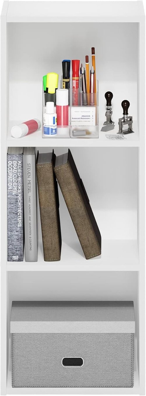 Furinno Pasir 3-Tier Open Shelf Bookcase - Easy No Tool Assembly | Elegant White Finish