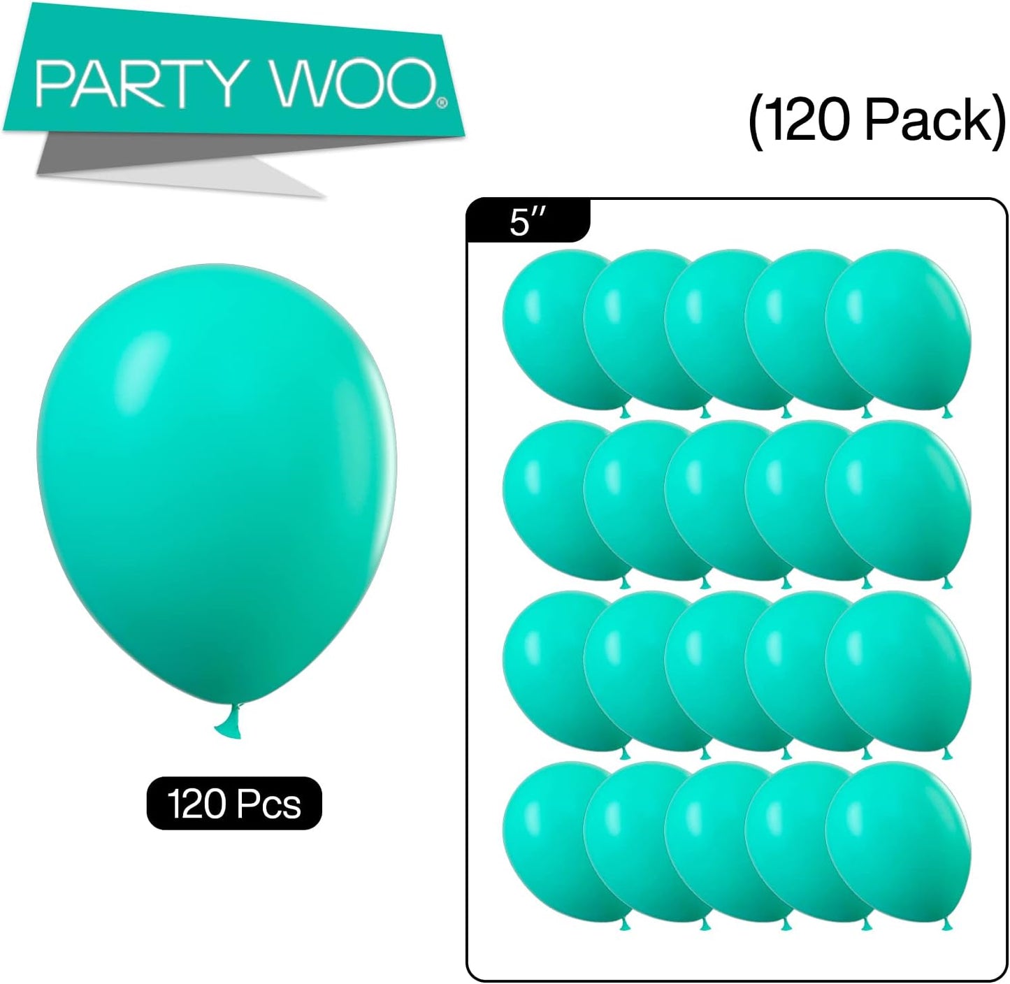 PartyWoo Teal Balloons - 100pcs 5-Inch Turquoise Latex Balloons for Baby Showers & Celebrations