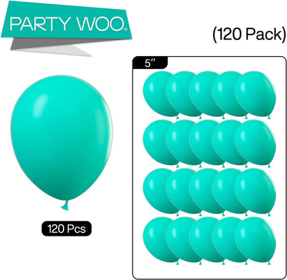 PartyWoo Teal Balloons - 100pcs 5-Inch Turquoise Latex Balloons for Baby Showers & Celebrations