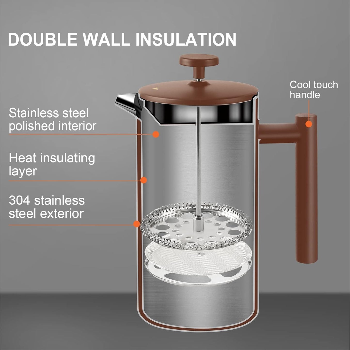 Secura French Press Coffee Maker - 304 Grade Stainless Steel Insulated Design | 34oz (1 Litre) Capacity