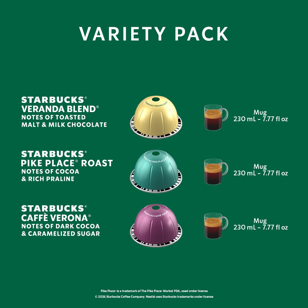 Starbucks by Nespresso Coffee Pods Variety Pack - Blonde, Medium & Dark Roast, 30-Count, 7.8 oz Brews