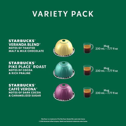 Starbucks by Nespresso Coffee Pods Variety Pack - Blonde, Medium & Dark Roast, 30-Count, 7.8 oz Brews