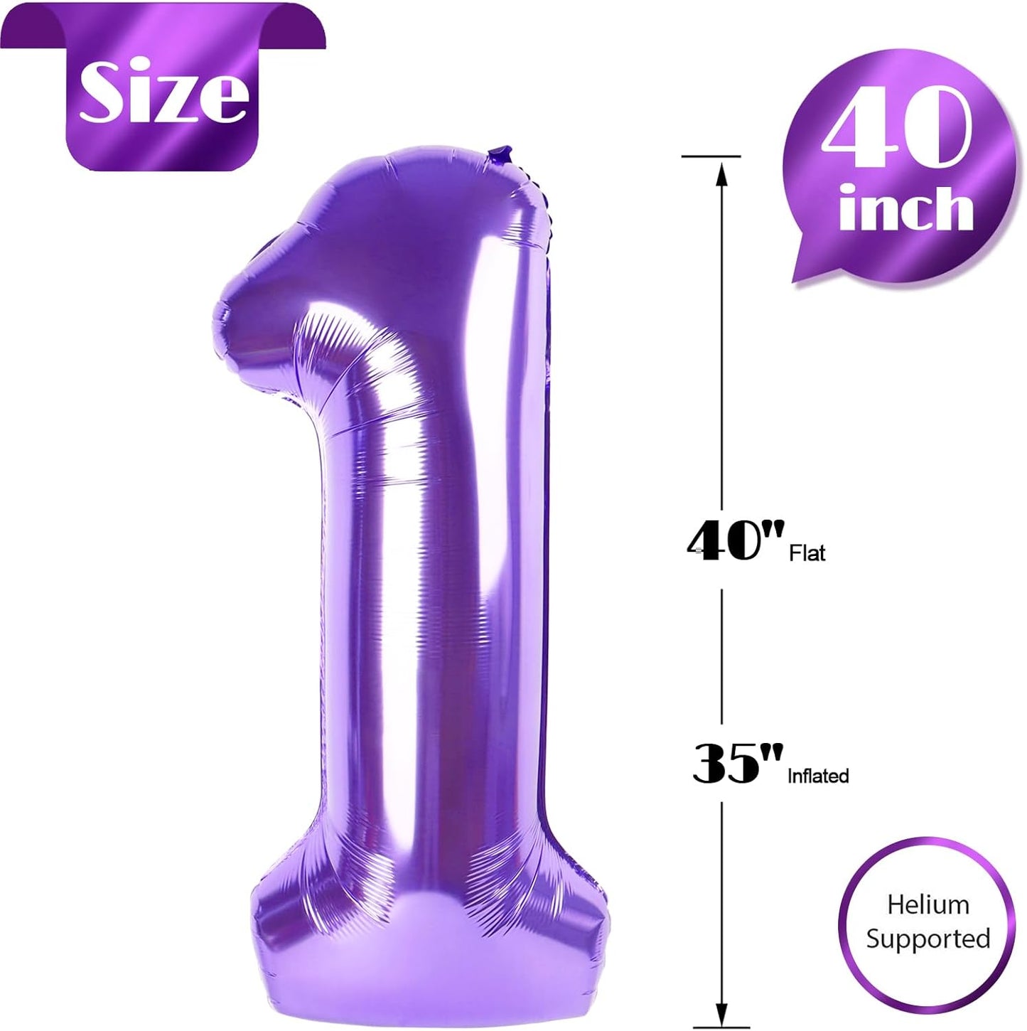 Skiennix Giant Number 1 Balloon - 40 Inch Purple Birthday Decoration for First Birthday Party
