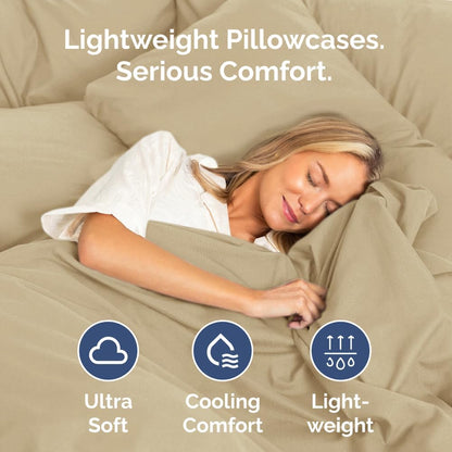 Queen Pillow Cases by Hotel Quality - Ultra Soft, Wrinkle-Free & Stain Resistant - 2 Piece Set in Beige