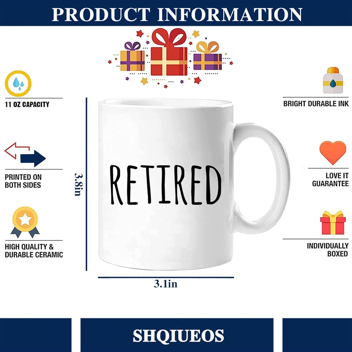Shqiueos Funny Retirement Gifts for Woman Men, Happy Retiree Mug 11oz, Best Retirement Gift for Women 2026, Gag Farewell Present for Coworkers Nurse Teacher Boss, Office Retired Coffee Cup
