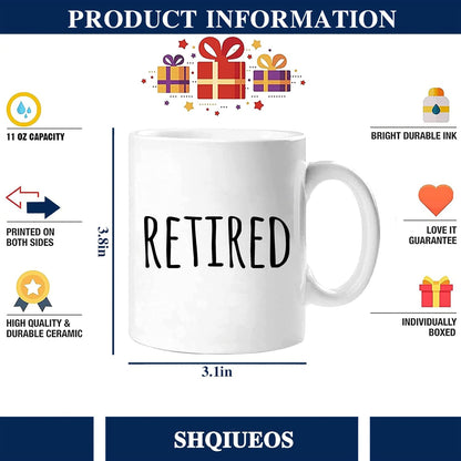 Shqiueos Funny Retirement Gifts for Woman Men, Happy Retiree Mug 11oz, Best Retirement Gift for Women 2026, Gag Farewell Present for Coworkers Nurse Teacher Boss, Office Retired Coffee Cup