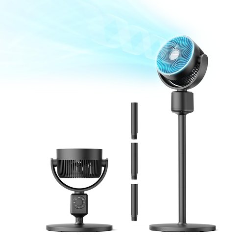 DR.PREPARE Compact Pedestal Fan for Bedroom, Small-Medium Air Circulator Standing Fan, 16-34" Adjustable Height, 70°Auto-Oscillation, 90° Up+10° Down Tilt, 3 Speeds for Small-Medium Office, Home