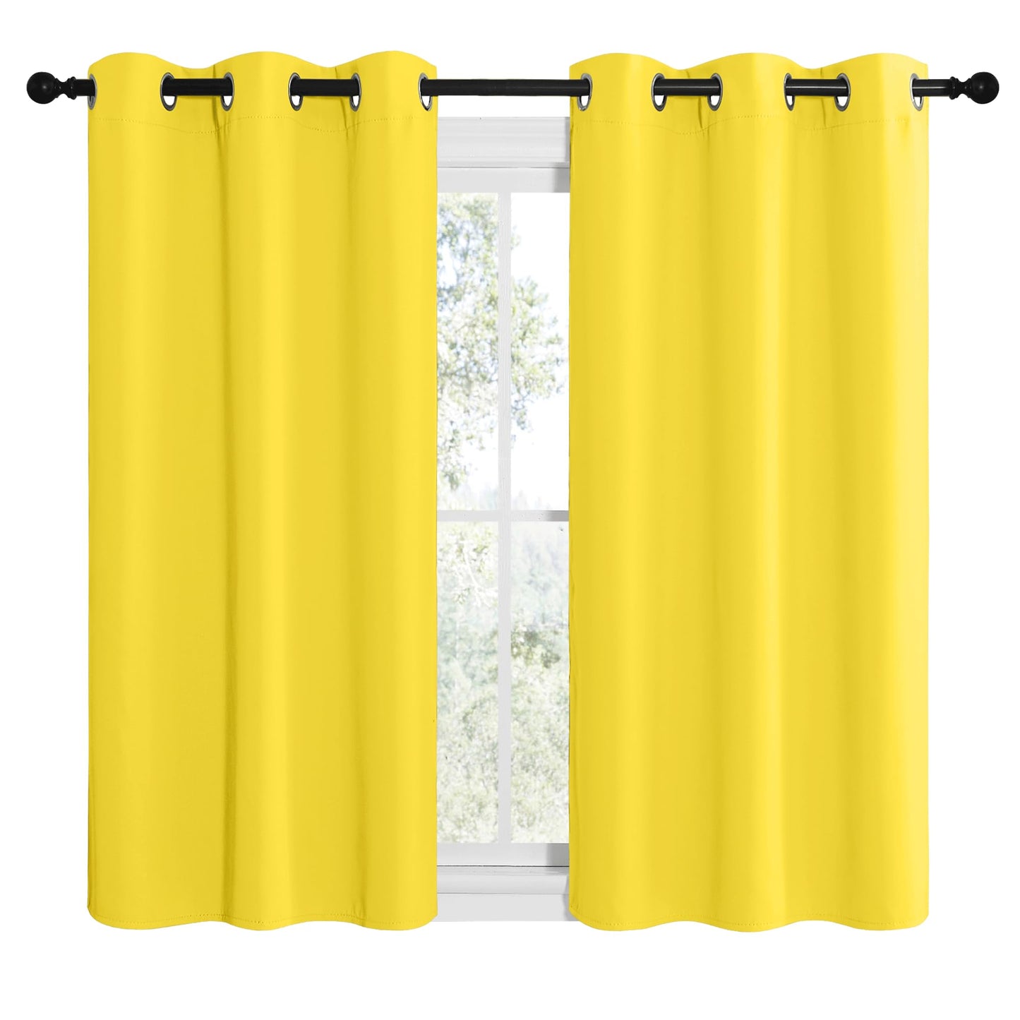 NICETOWN Bright Yellow Room Darkening Curtains for Kitchen, Window Treatment Thermal Insulated Solid Grommet Room Darkening Curtains/Drapes for Bedroom (Set of 2, 42 inches Wide by 48 inches Long)