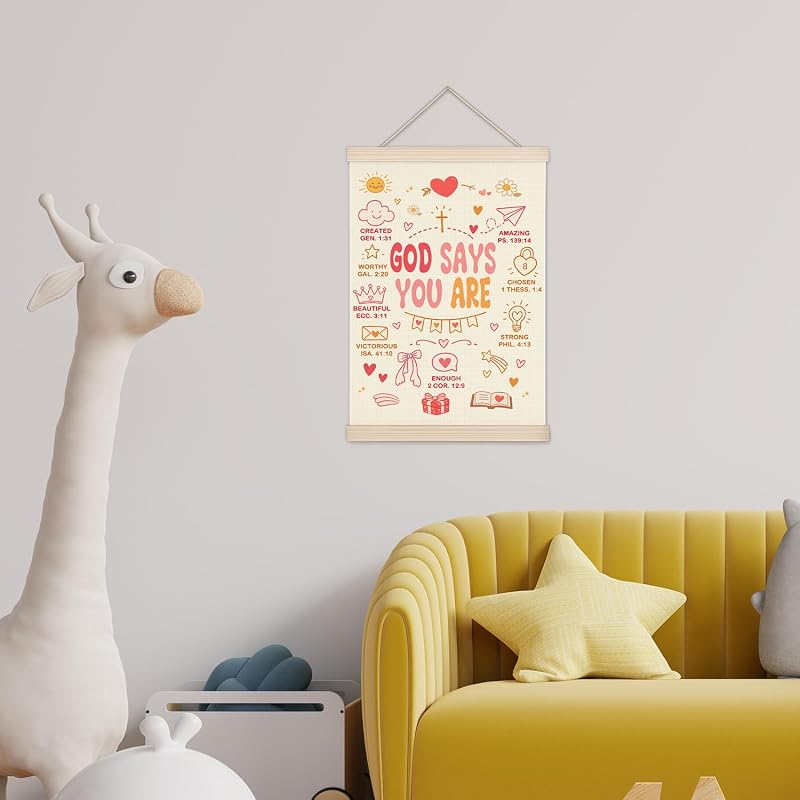 Pink 11x17 Christian Girls Wall Art Banner - God Says You Are Scripture, Oxford Cloth